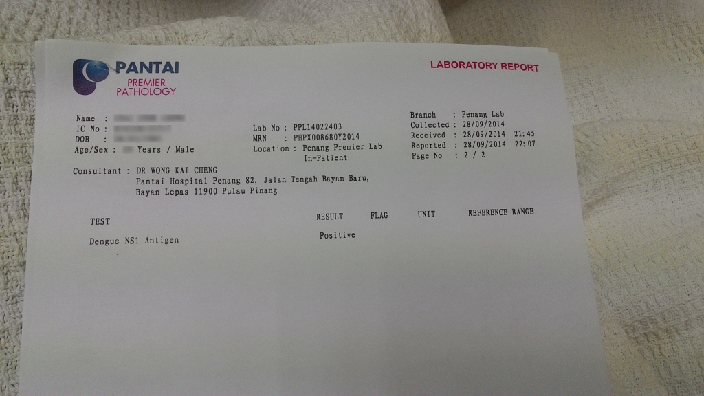 Blood test result: Dengue positive