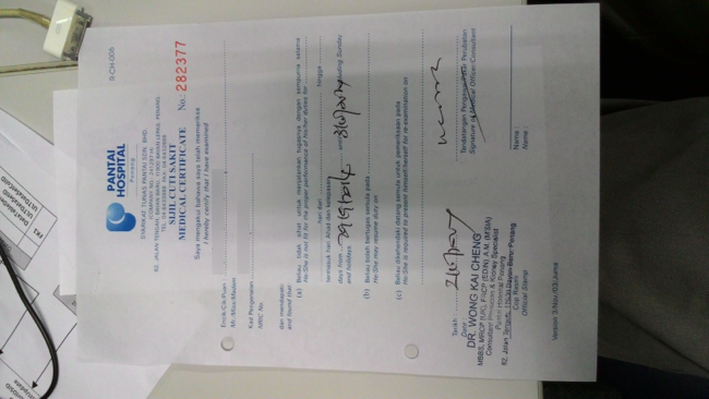 Medical certificate