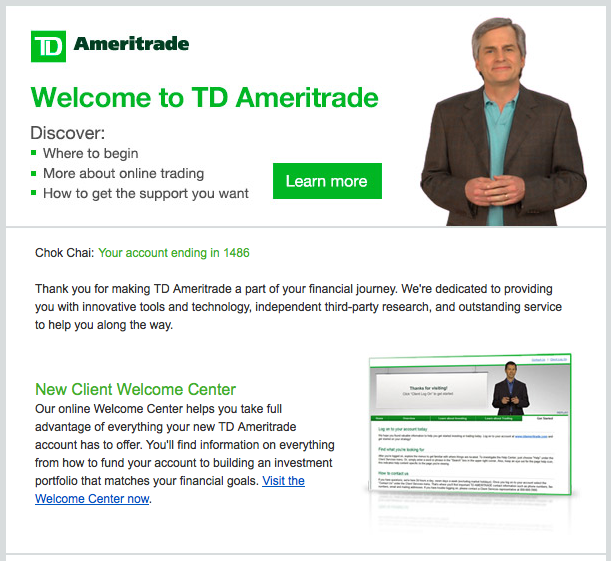 Welcome Email from TD Ameritrade