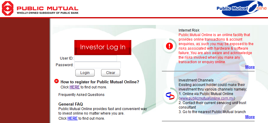 Login page for Public Mutual Online