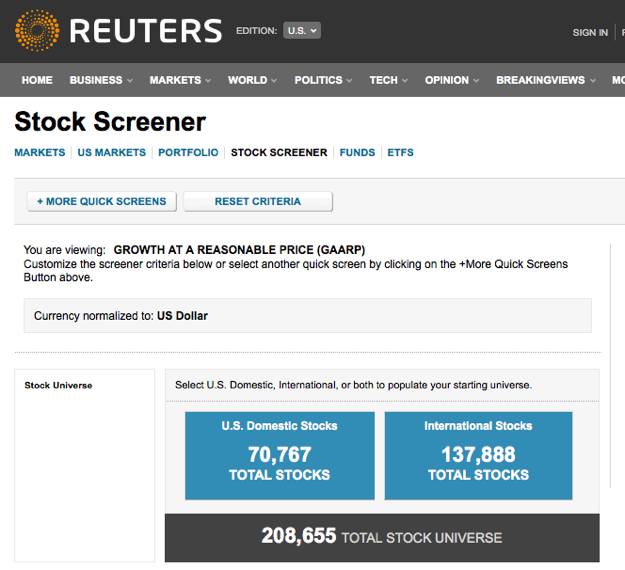 Reuters Stock Screener