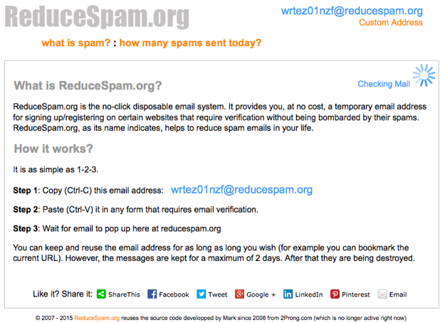 Reducespam.org - Disposable Email Service